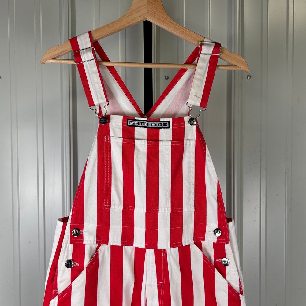 Game Bibs Red and White Striped Overalls